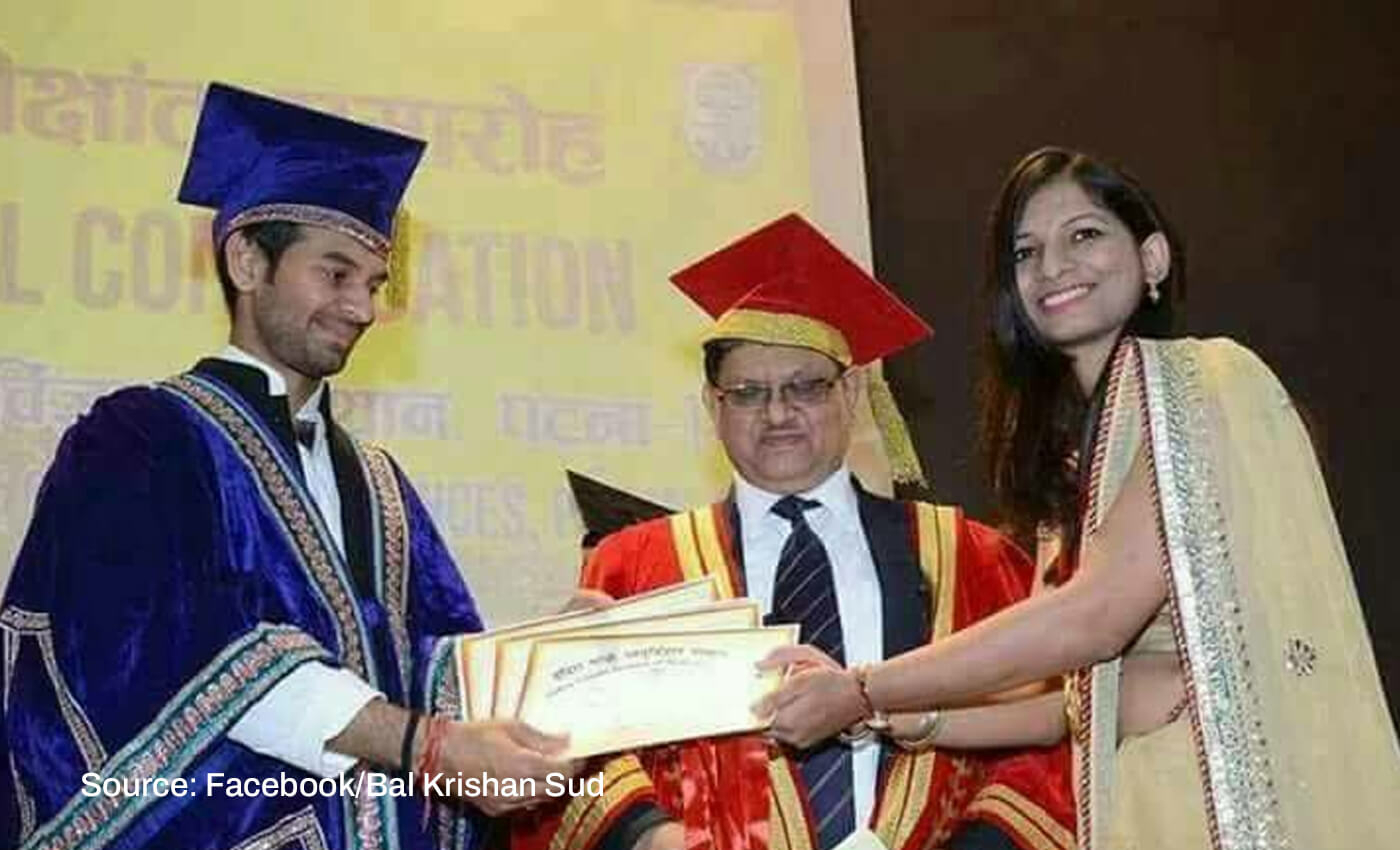 Lalu Prasad's son Tej Pratap received a doctorate from Taxila University.