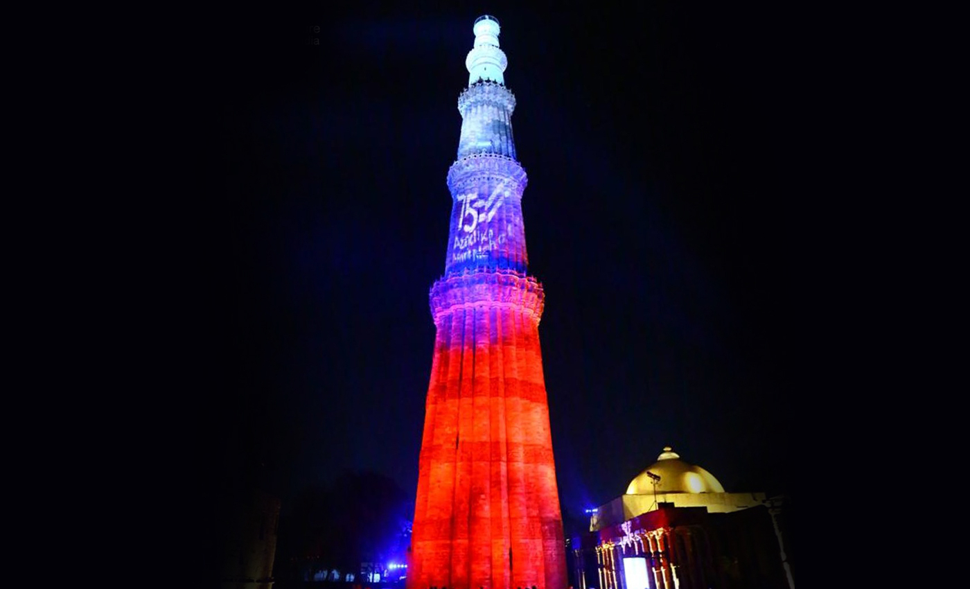 Qutub Minar in New Delhi was lit up with the Russian flag after Russia invaded Ukraine.