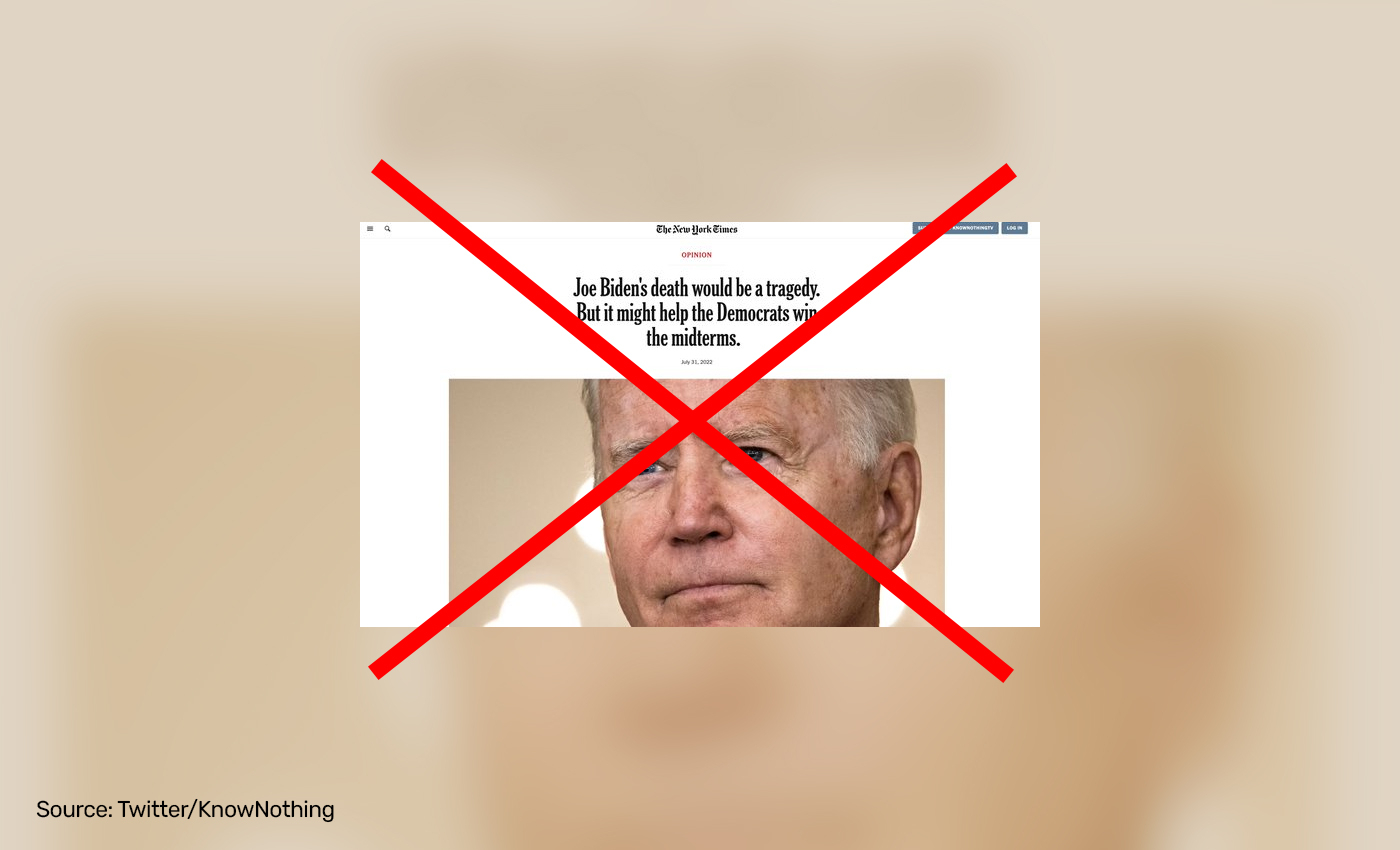 The New York Times published an article about U.S. President Joe Biden's death.
