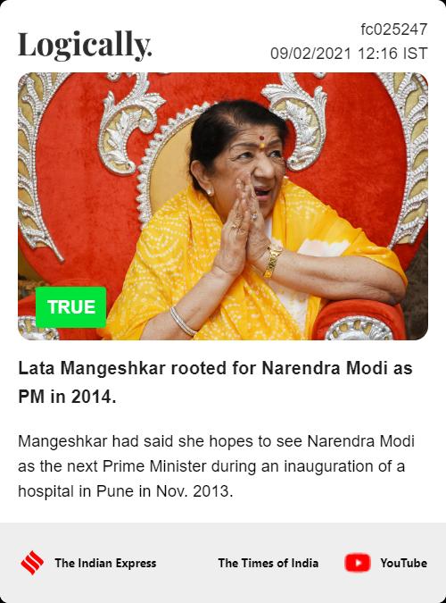 Lata Mangeshkar rooted for Narendra Modi as PM in 2014.
