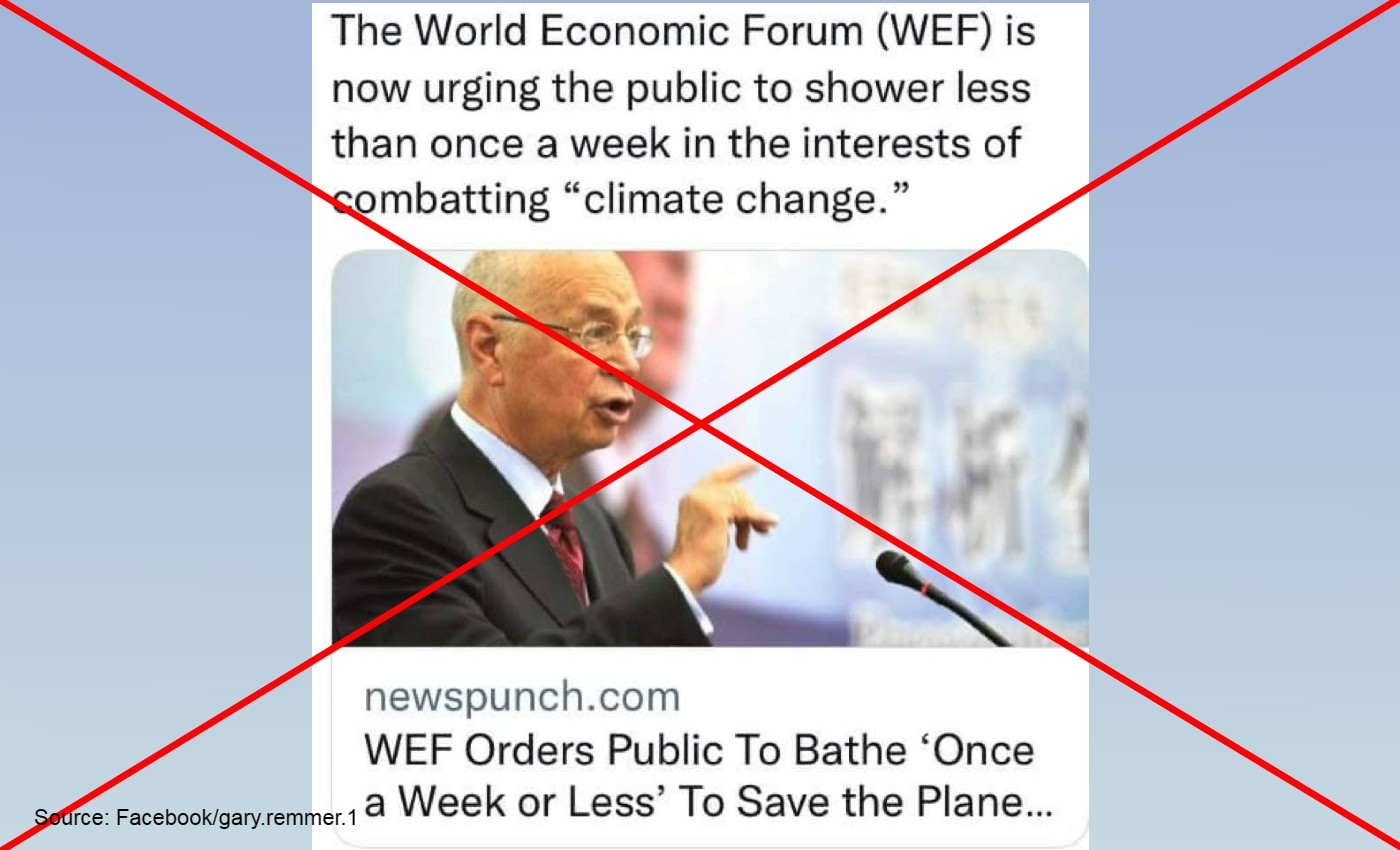 The WEF has suggested that people bathe 'once a week or less to save the planet.'