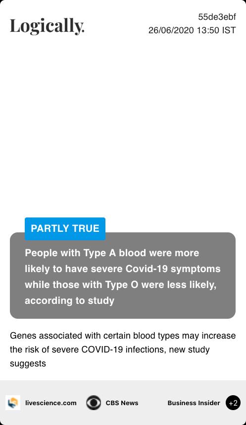 People with Type A blood were more likely to have severe Covid-19 symptoms while those with Type O were less likely, according to study