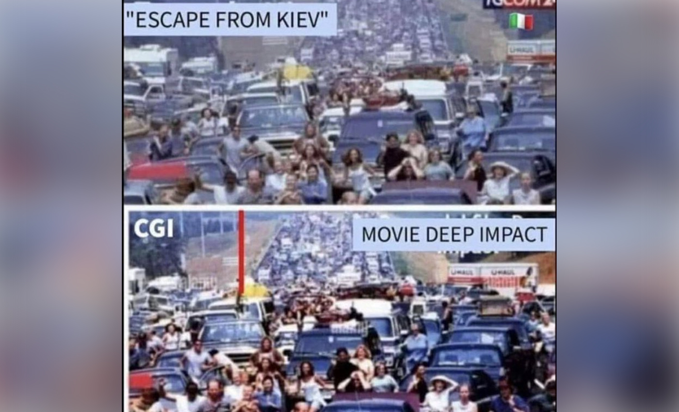 An Italian news channel used visuals from the film Deep Impact to depict an exodus of people from Kyiv.