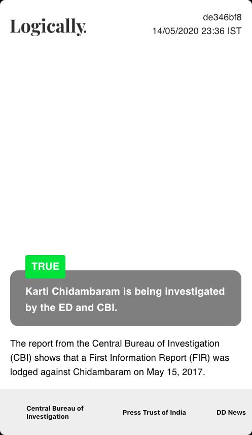 Karti Chidambaram is being investigated by the ED and CBI.
