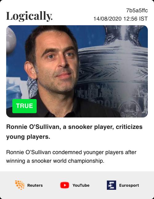 Ronnie O'Sullivan, a snooker player, criticizes young players.