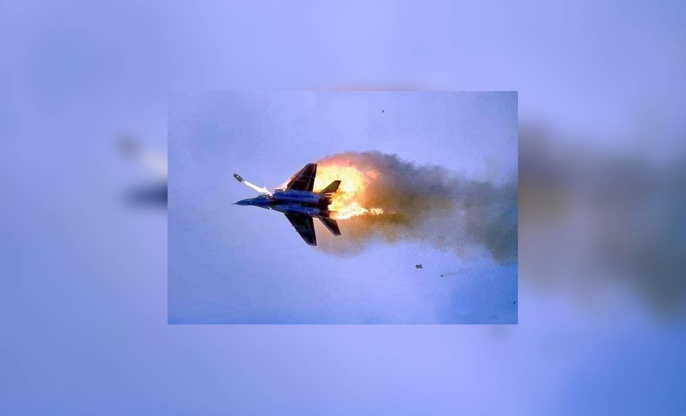 An image shows a Russian aircraft being shot down by Ukraine during the Russian invasion, supposedly the sixth such craft to have been destroyed.