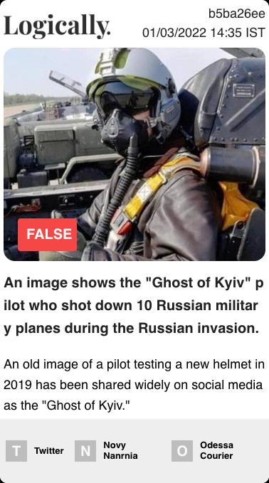 An image shows the "Ghost of Kyiv" pilot who shot down 10 Russian military planes during the Russian invasion.