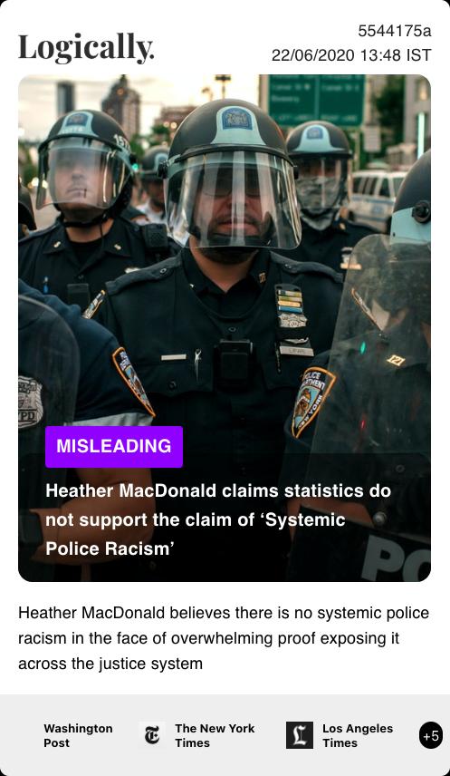 Heather MacDonald claims statistics do not support the claim of ‘Systemic Police Racism’