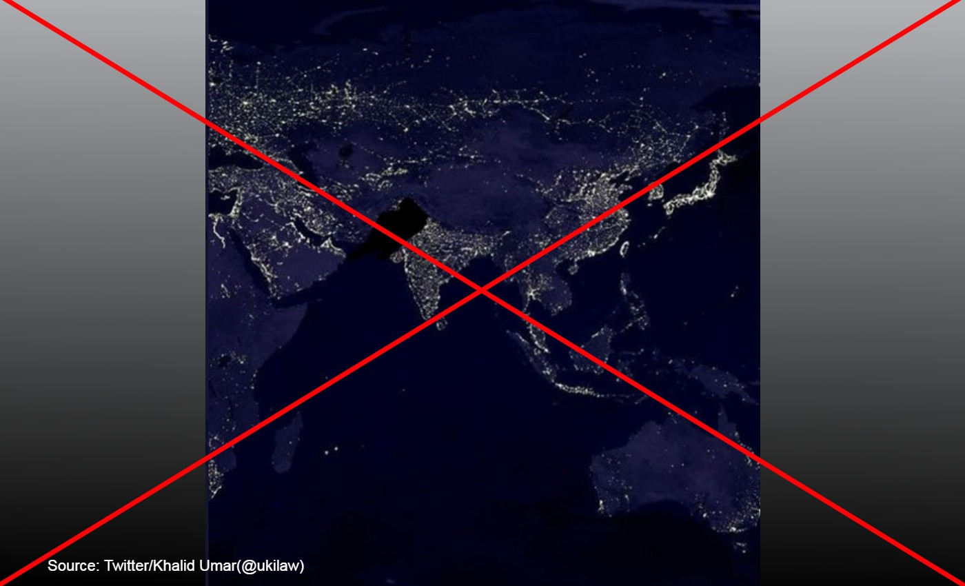 A satellite image shows a power outage in Pakistan on January 23, 2023.