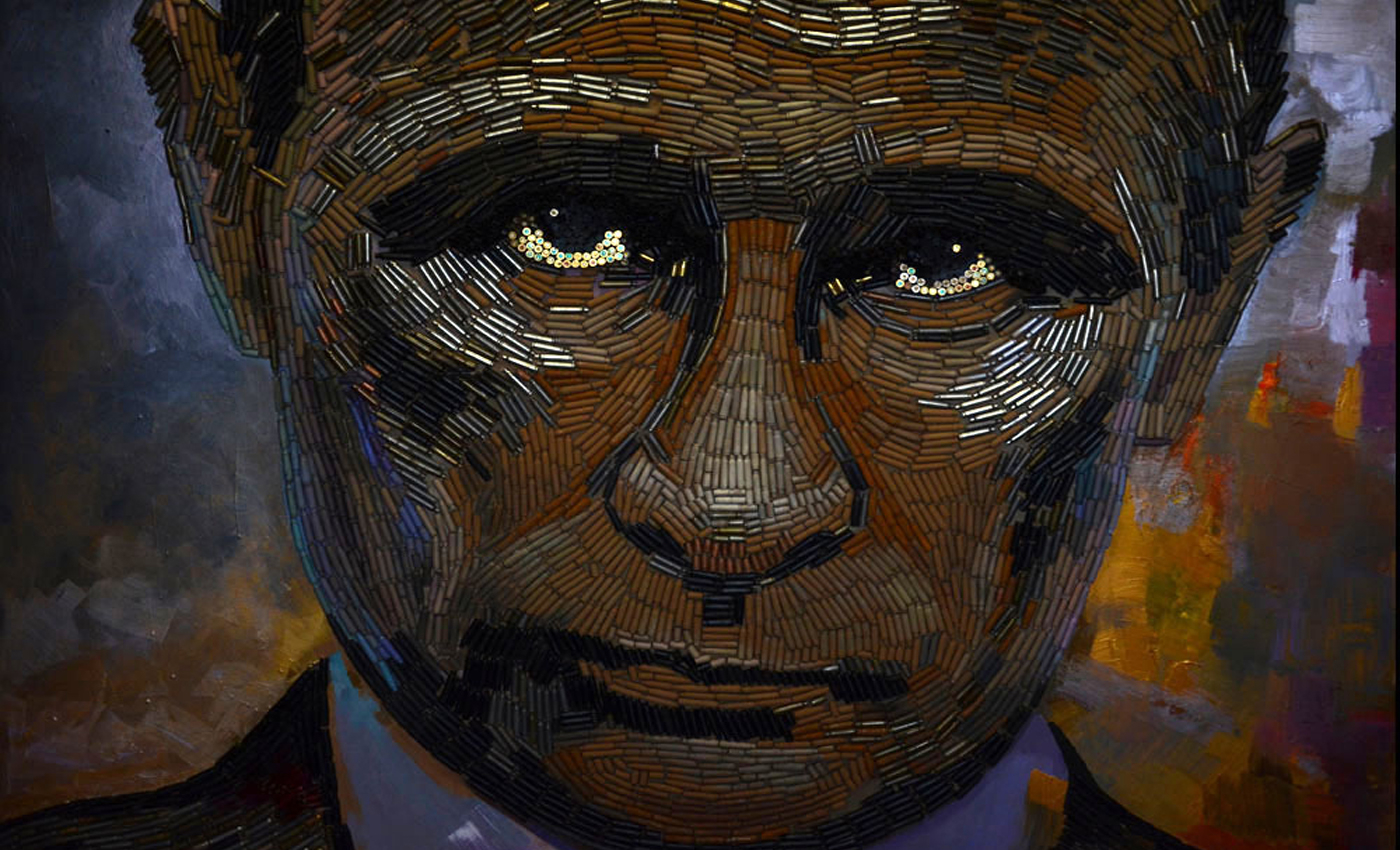 Ukrainian artist Daria Marchenko created a portrait of Vladimir Putin titled 'The Face of War' in 2022 using bullet shells from the streets of Ukraine.