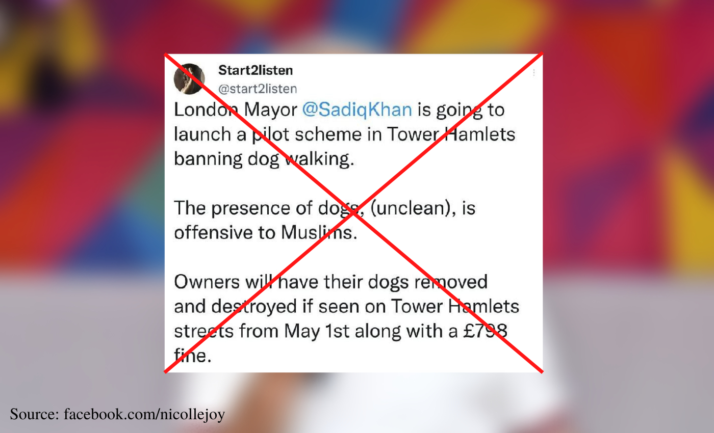 London's Mayor Sadiq Khan will launch a scheme to ban dog walking in Tower Hamlets.