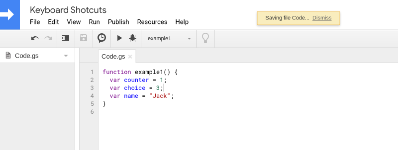 Screenshot of the Google Apps Script editor.