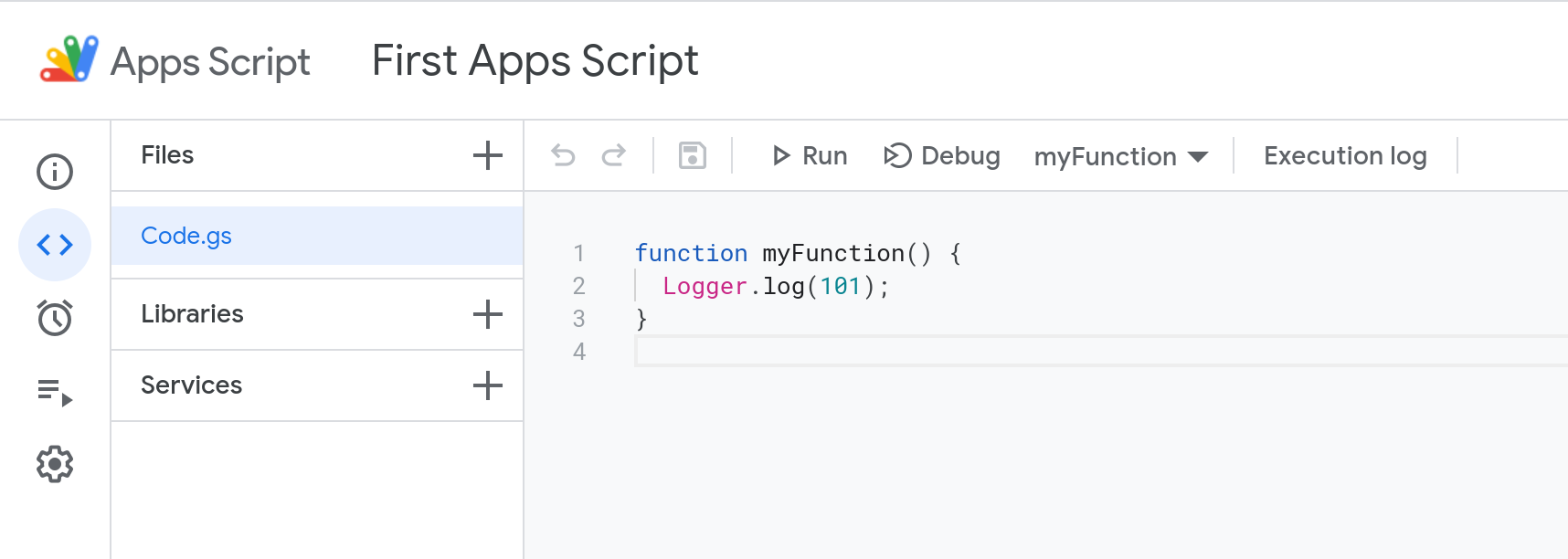 Screenshot of the new Apps Script code editor.