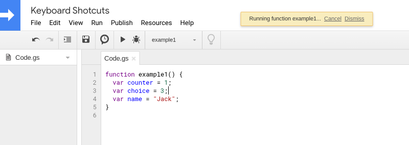 Screenshot of the Google Apps Script editor.