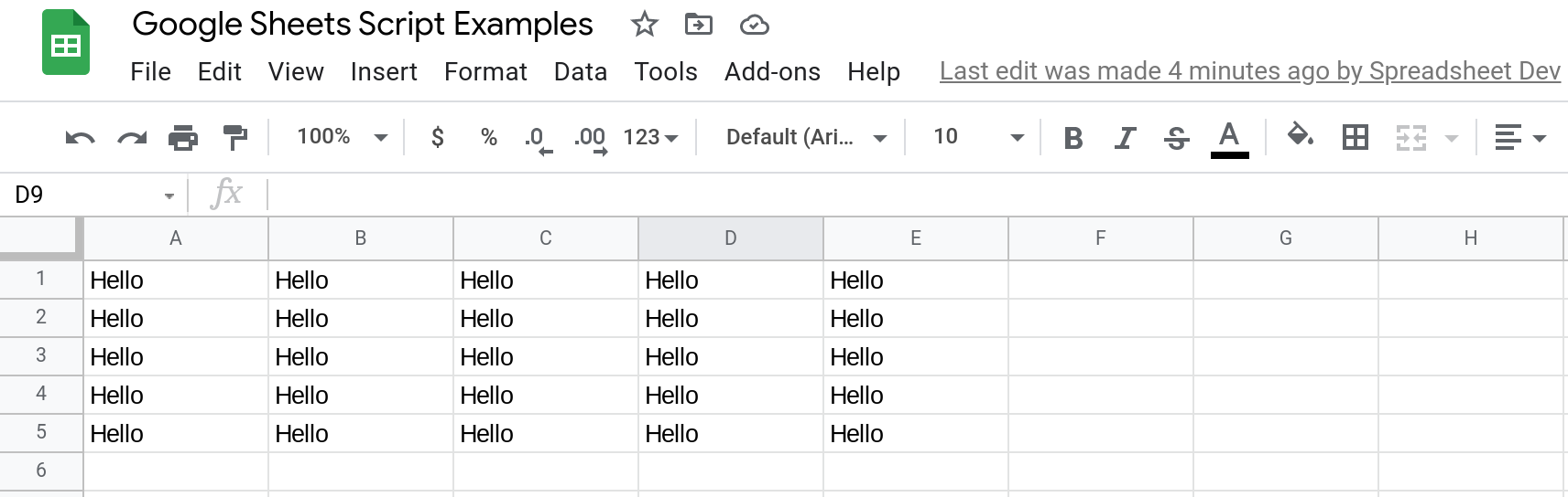 Screenshot of a Google Sheets spreadsheet.