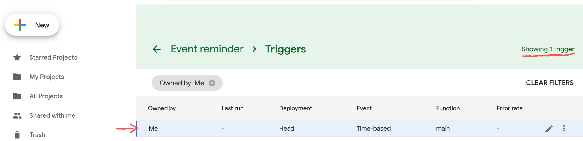 Screenshot of the triggers page.