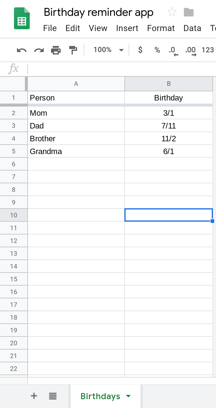 Screenshot of a Google Sheets spreadsheet.