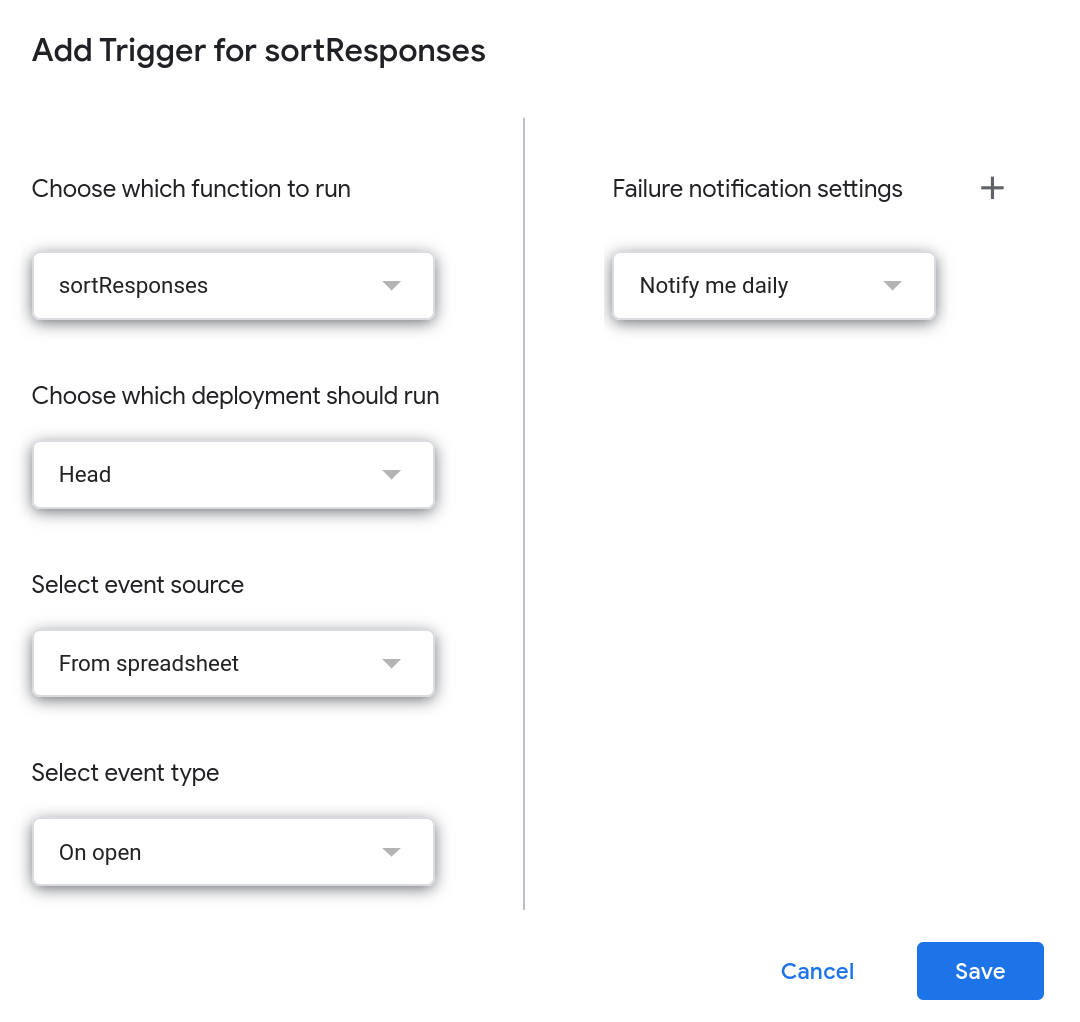 Screenshot of the popup dialog where you can configure the trigger&apos;s settings.