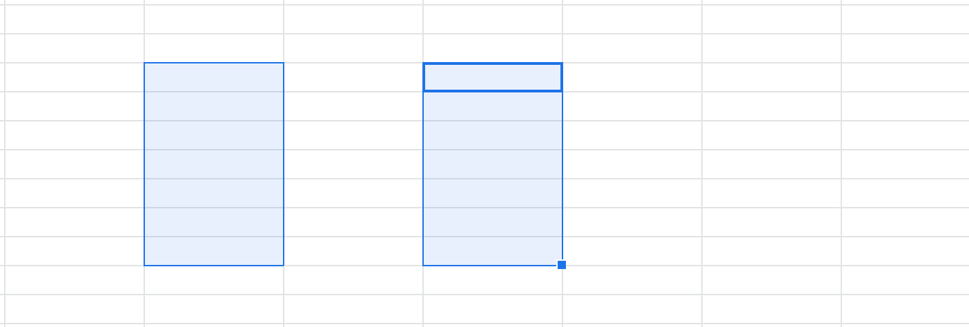 A screenshot of a Google Sheets spreadsheet that shows two ranges selected.