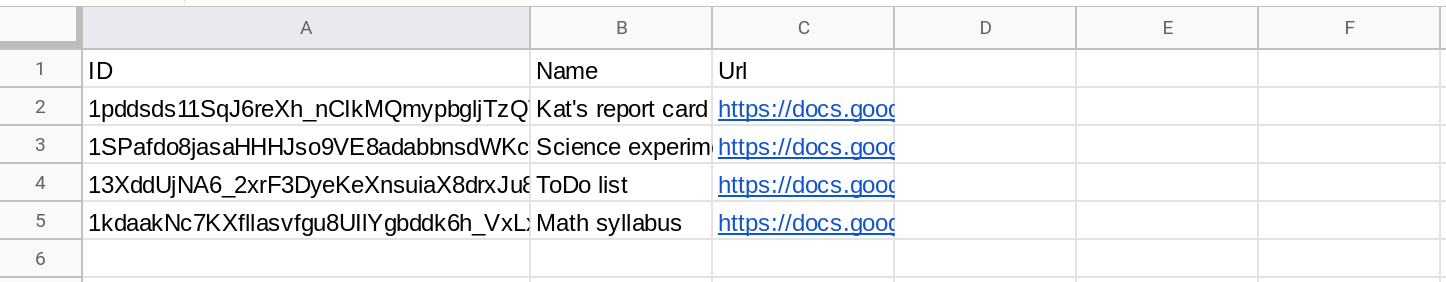 Screenshot of a Google Sheets spreadsheet.