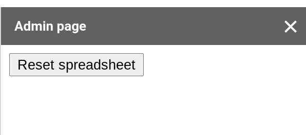 Screenshot of a Google Sheets spreadsheet with a custom sidebar that has a button called Reset spreadsheet.