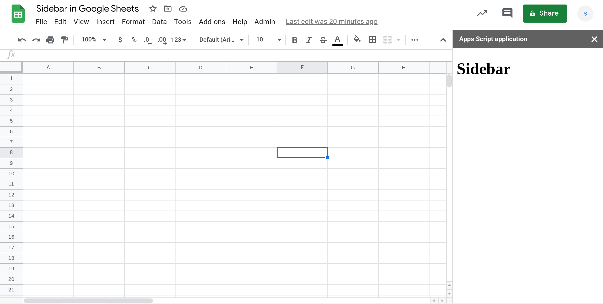 Screenshot of a Google Sheets spreadsheet with a custom sidebar.