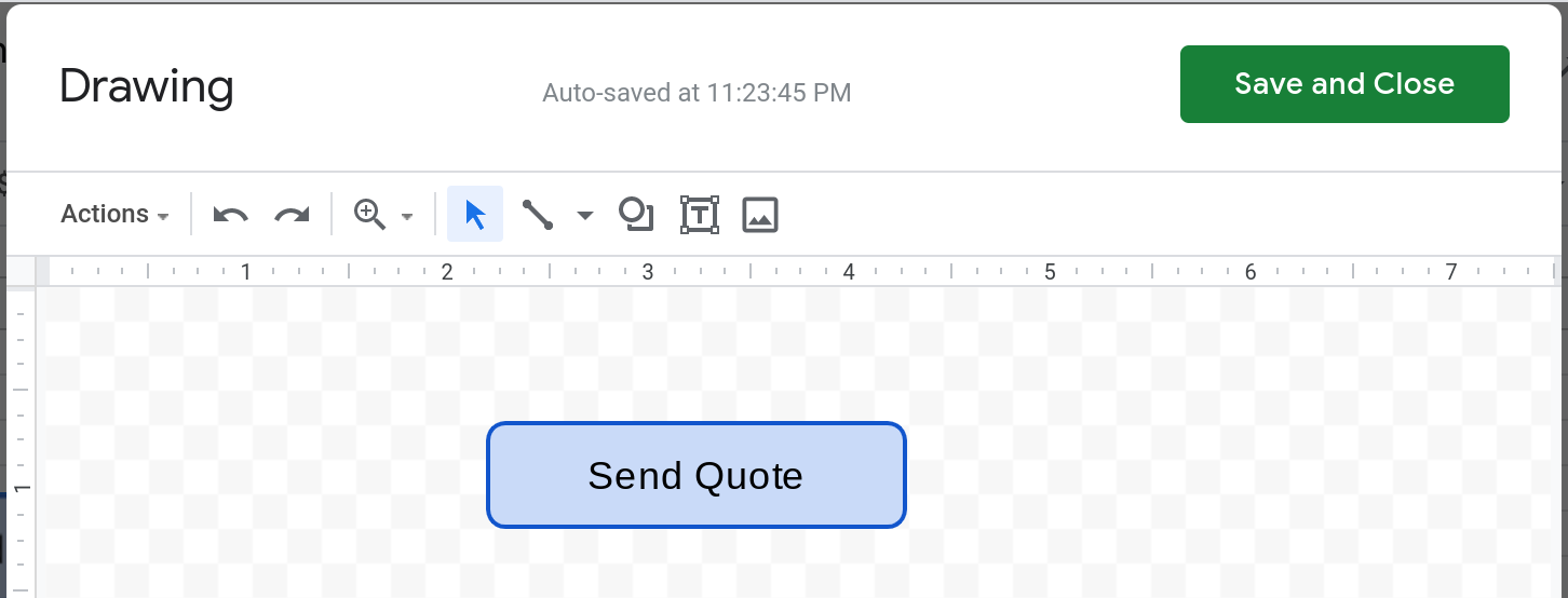 Screenshot of the dialog in Google Sheets where users can create a drawing.