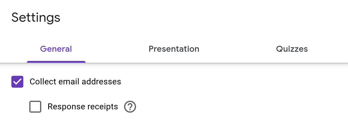 Screenshot of the settings page of a Google Form.