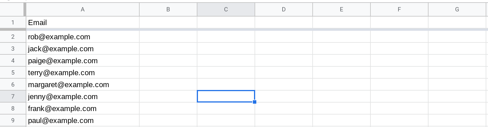 Screenshot of a Google Sheets spreadsheet.