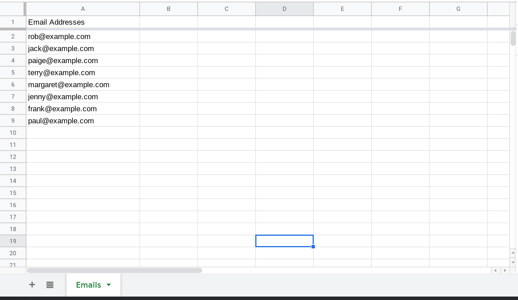 Screenshot of a Google Sheets spreadsheet.