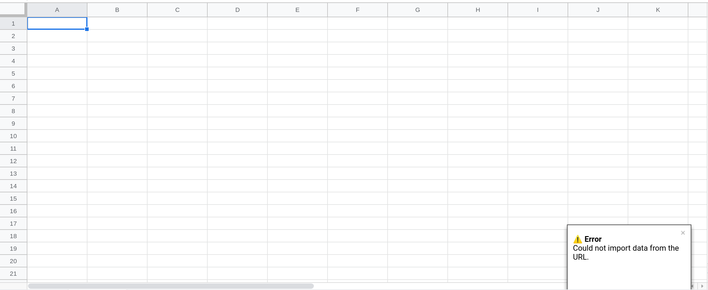 A screenshot of Google Sheets showing a toast notification in the lower right corner.