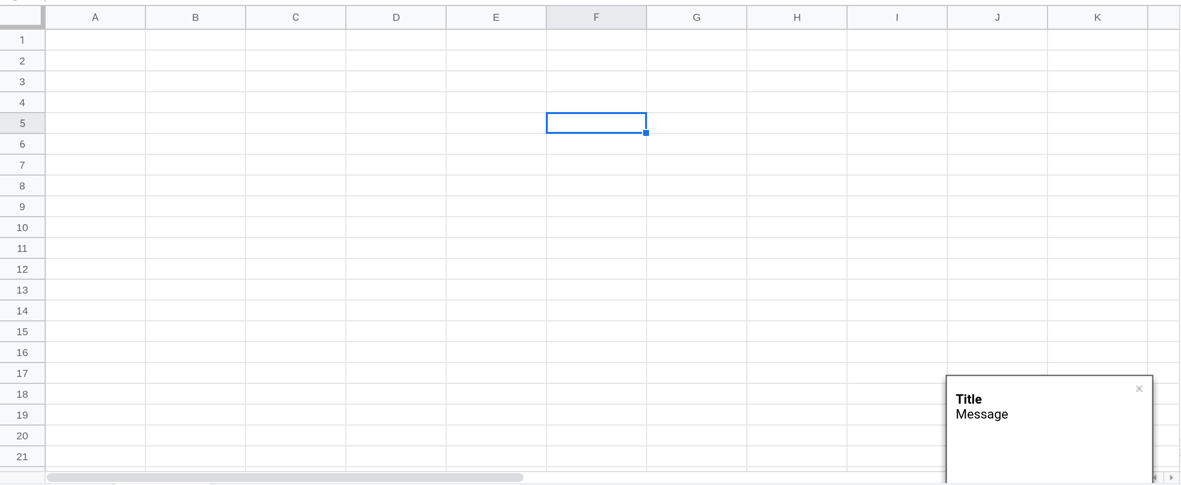 A screenshot of Google Sheets showing a toast notification in the lower right corner.