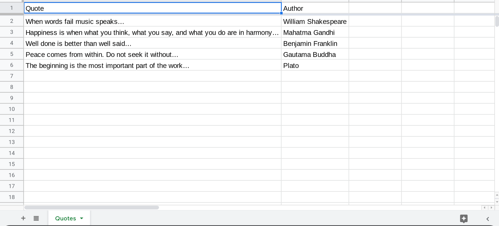 Screenshot of a Google Sheets spreadsheet.