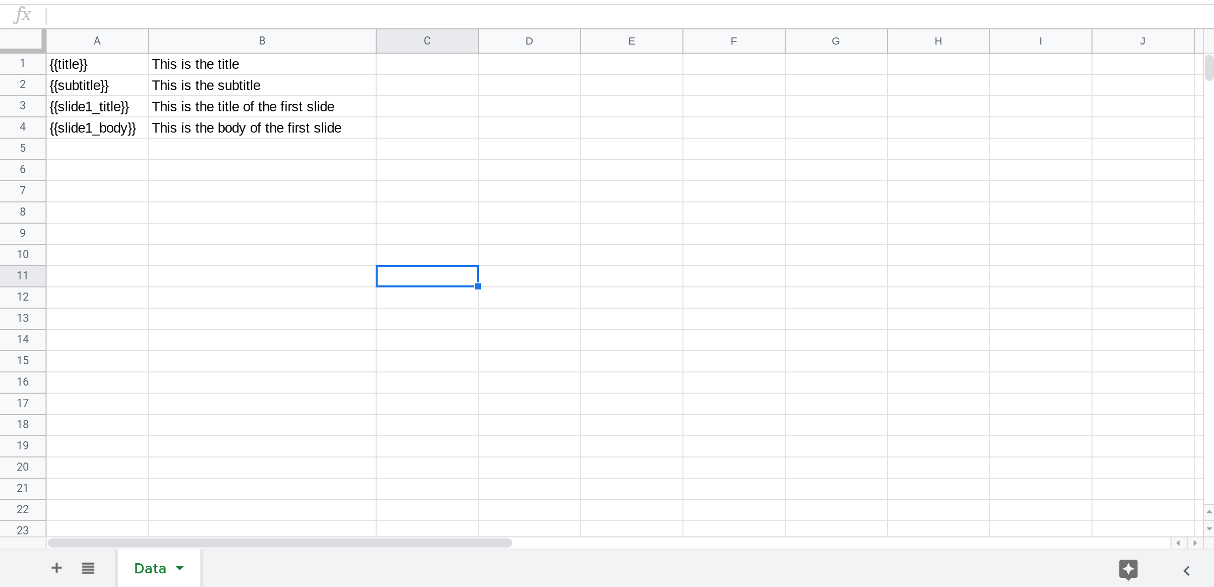 Screenshot of a Google Sheets spreadsheet.