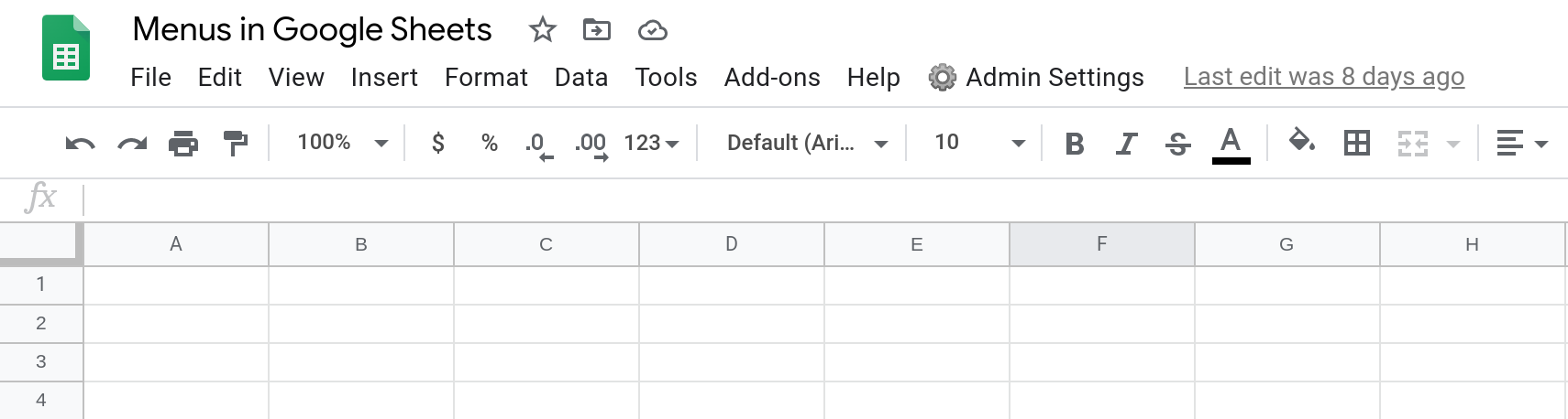 Screenshot of a Google Sheets spreadsheet showing a custom menu.