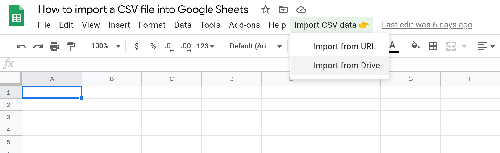 Screenshot of a custom menu in a Google Sheet with a menu item selected.