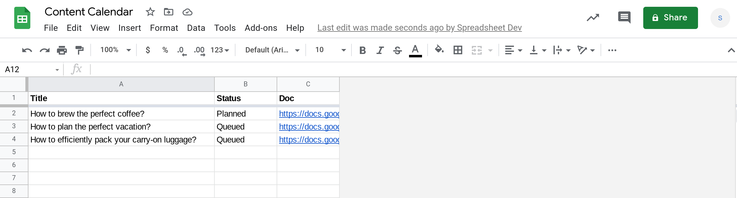 Screenshot of a Google Sheets spreadsheet.