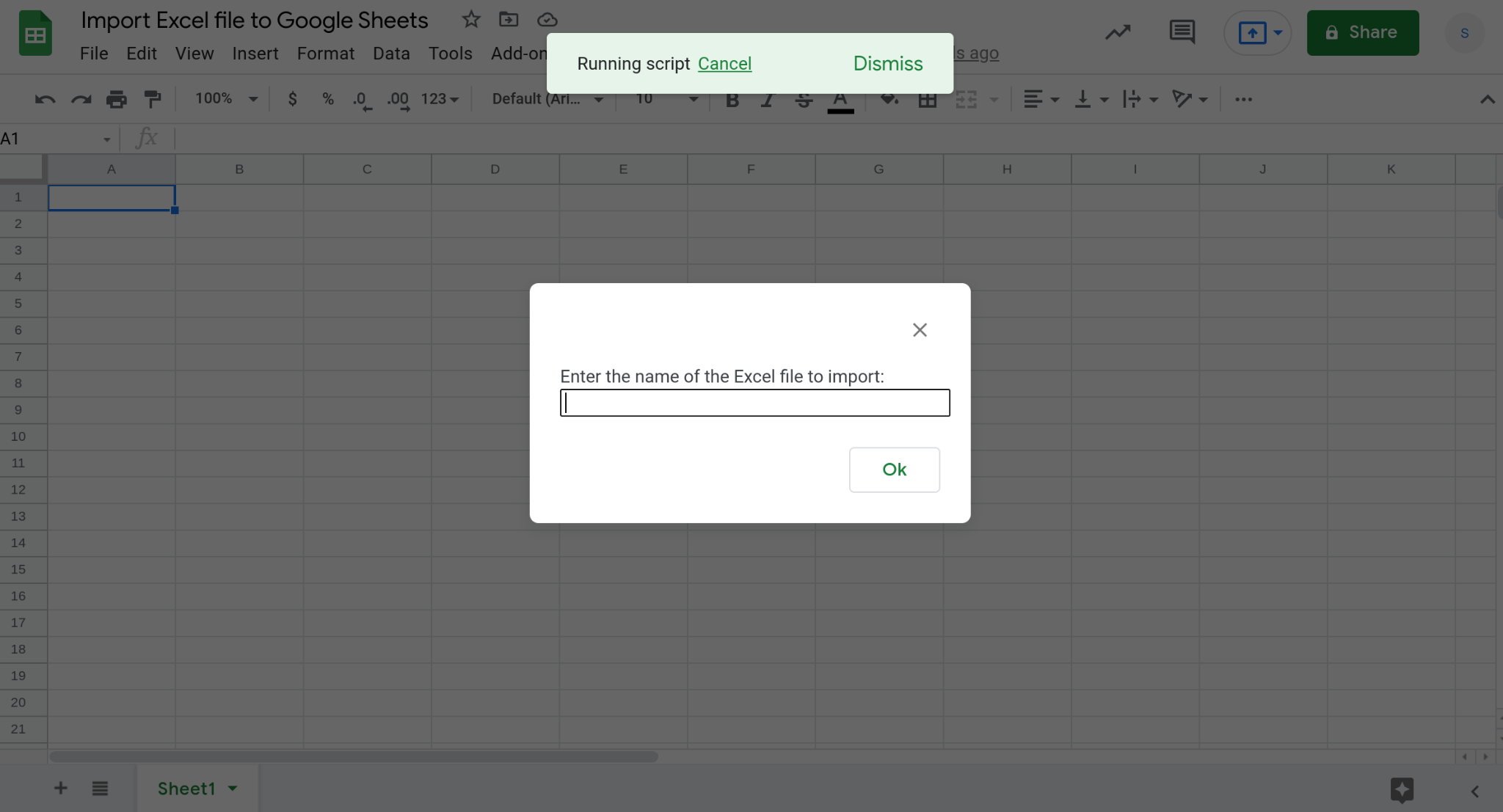 Screenshot of a Google Sheets spreadsheet displaying a prompt.