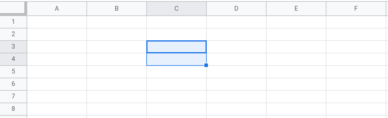 Screenshot of a Google Sheets spreadsheet showing the range C3:C4 selected.