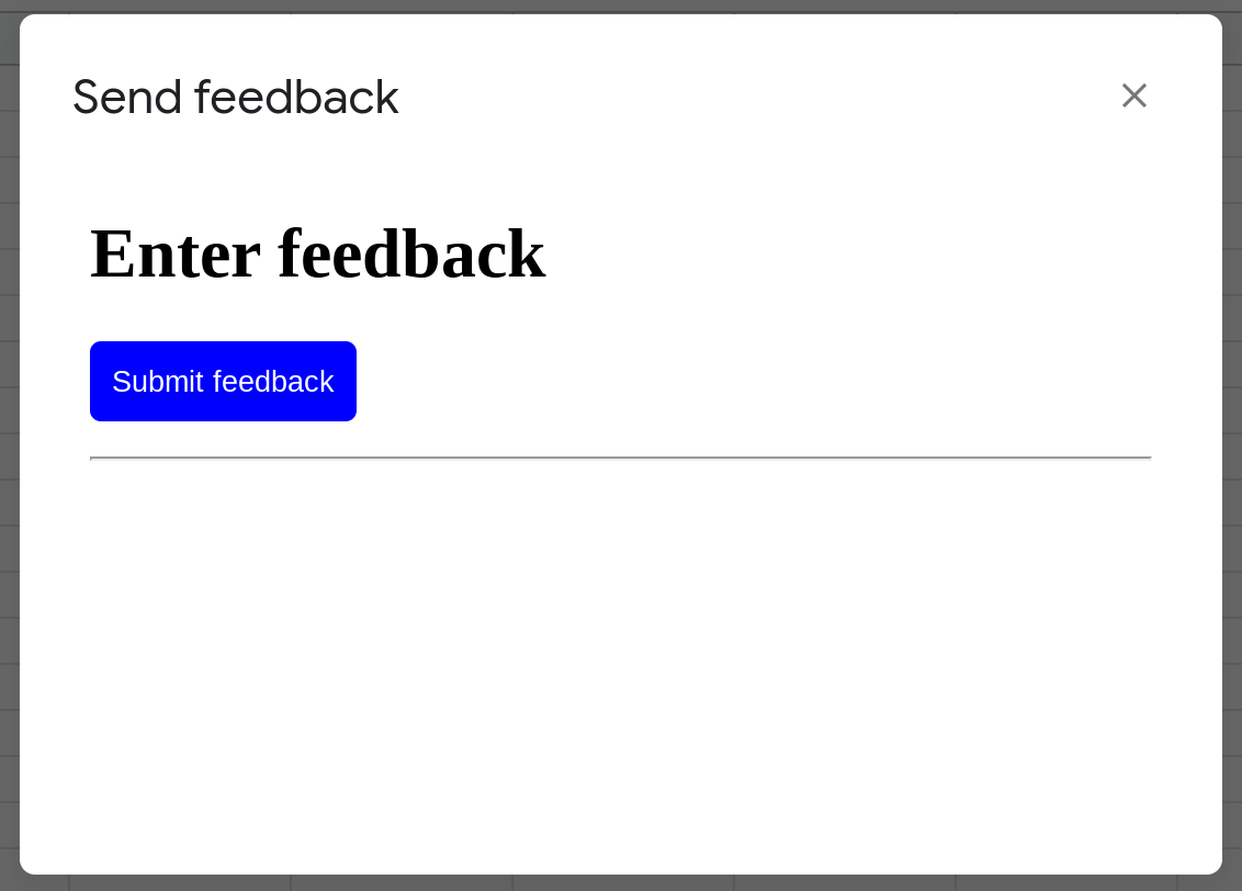Screenshot of a Google Sheets spreadsheet with a custom dialog that has a button styled using CSS.