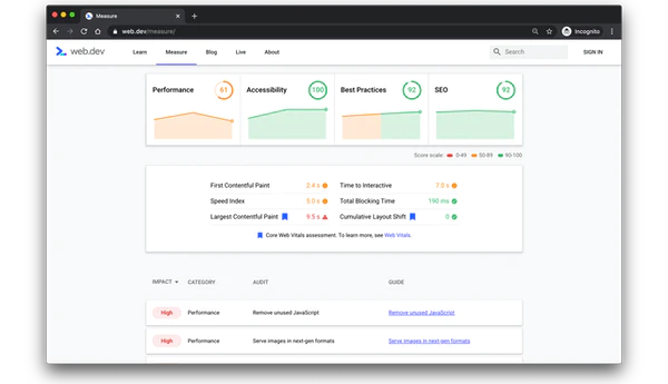 شروع کار با اندازه‌گیری web.dev 