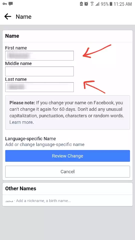 تغییر نام کاربری فیسبوک در گوشی